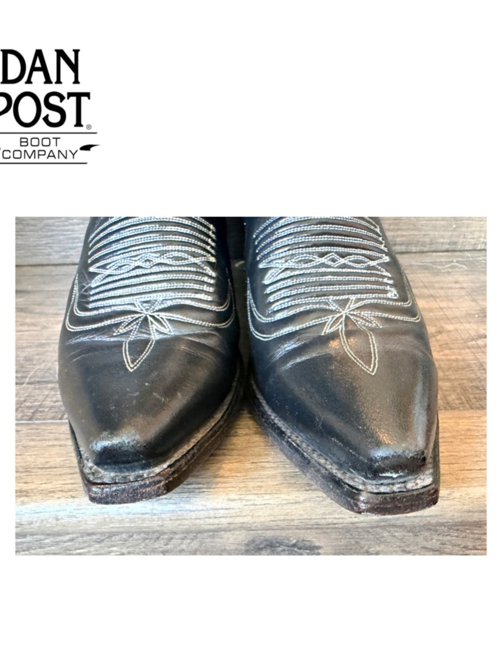Dan Post Black Leather Western Boots with White Stitching - Picture 7 of 11